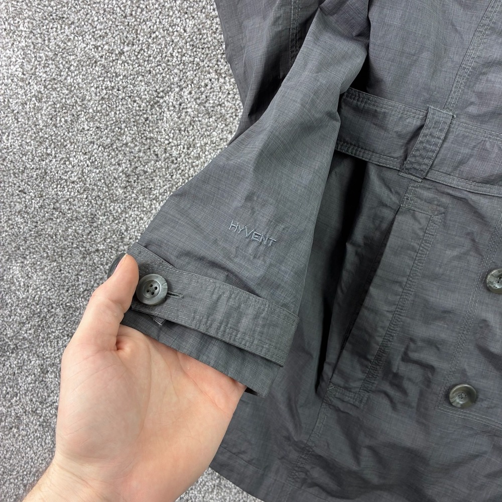 The North Face HyVent Jacket Women's XL Gray Belted Rain Long Double Breasted - Picture 2 of 6